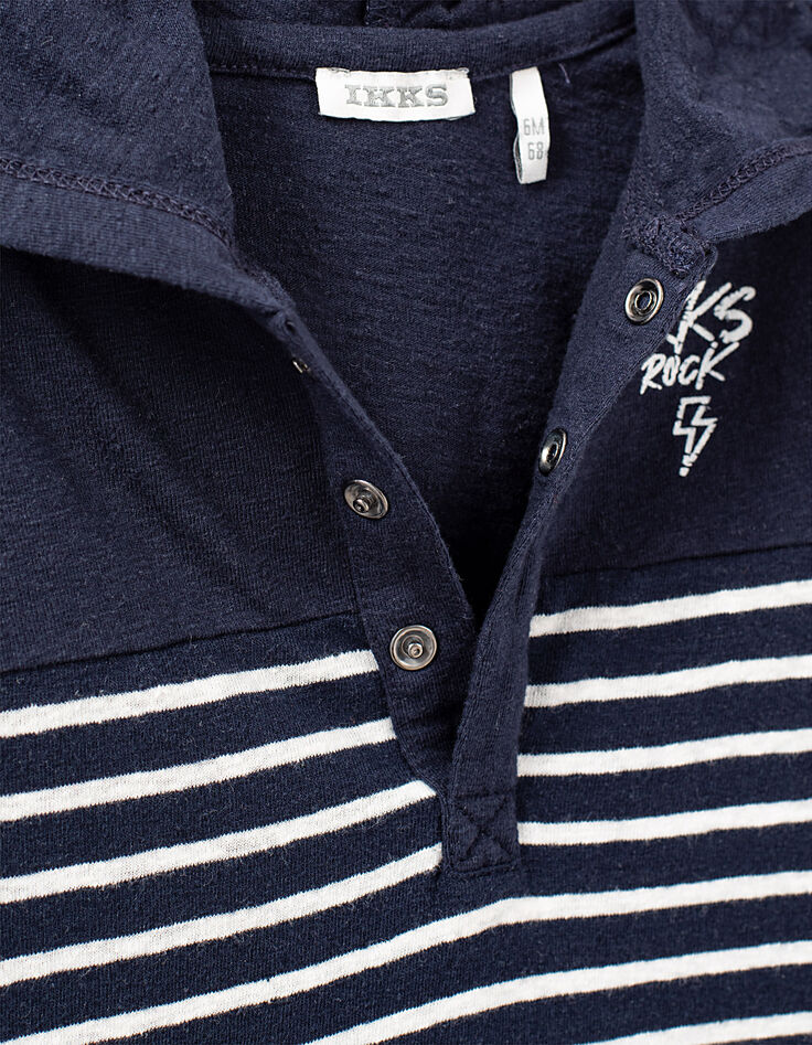 Baby boys’ navy organic cotton hooded sailor T-shirt-2