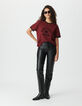Women’s burgundy T-shirt with flocked velvet slogan-1