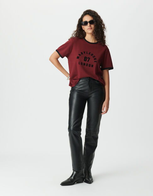 Camiseta burdeos mensaje terciopelo flocado mujer - IKKS