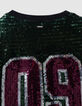 Girls’ green T-shirt with embroidered sequin slogan-6