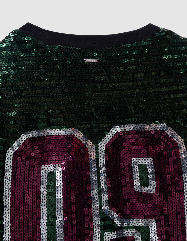Girls’ green T-shirt with embroidered sequin slogan-6 Girls’ green T-shirt with embroidered sequin slogan-6