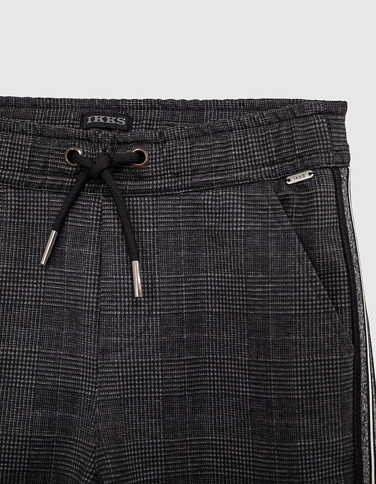 Pantalon gris chiné forme jogging prince-de-galles garçon-2 Pantalon gris chiné forme jogging prince-de-galles garçon-2