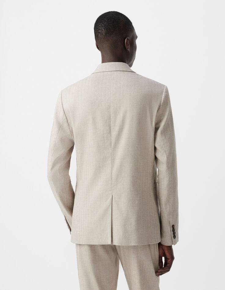 Veste de costume beige lin mélangé Homme-3