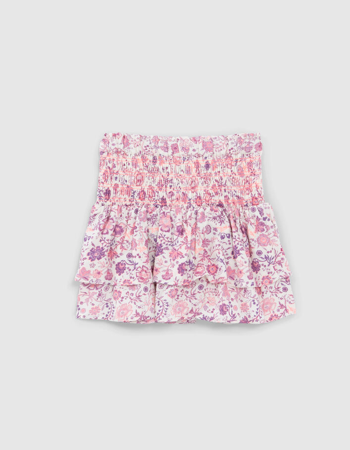 Girls’ off-white skirt with violet flower print - IKKS
