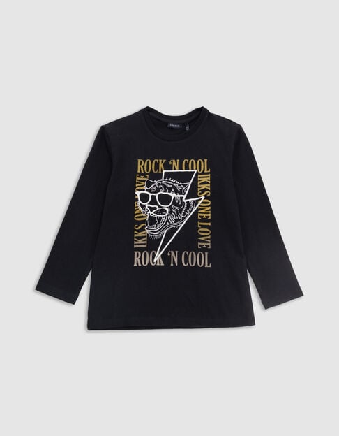 Schwarzes Jungen-T-Shirt mit Tiger mit Sonnenbrille - IKKS