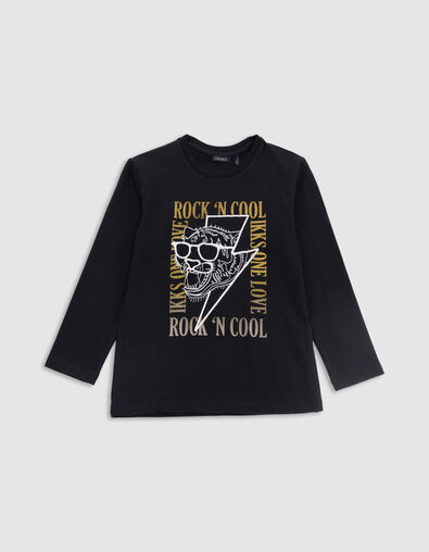 Schwarzes Jungen-T-Shirt mit Tiger mit Sonnenbrille - IKKS