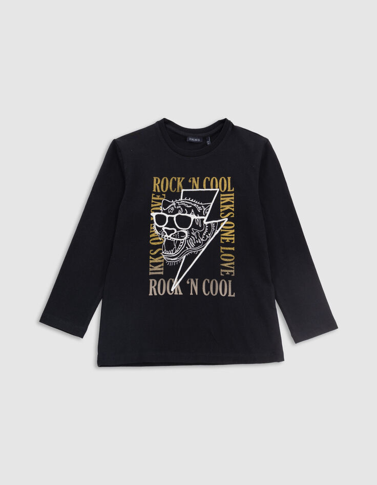 Schwarzes Jungen-T-Shirt mit Tiger mit Sonnenbrille-1 Schwarzes Jungen-T-Shirt mit Tiger mit Sonnenbrille-1