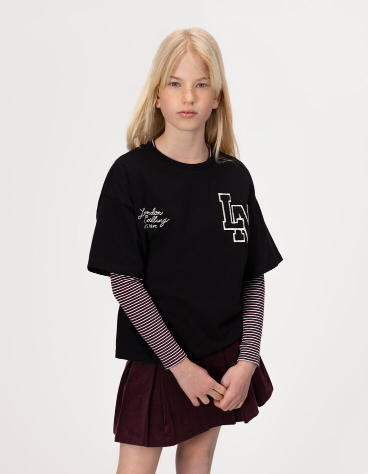Girls’ burgundy pleated short skirt-3