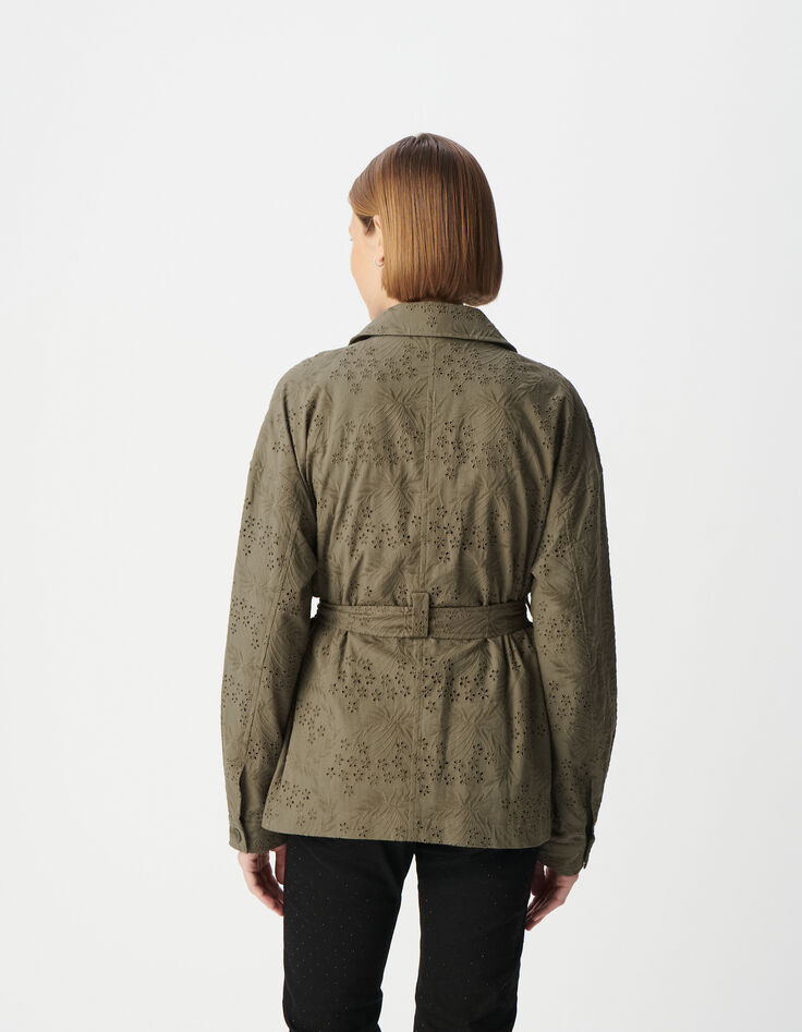 Women's organic cotton khaki safari jacket with broderie anglaise embroidery-3