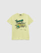 Boys' lime T-shirt with skeleton-car image and embroidery-1