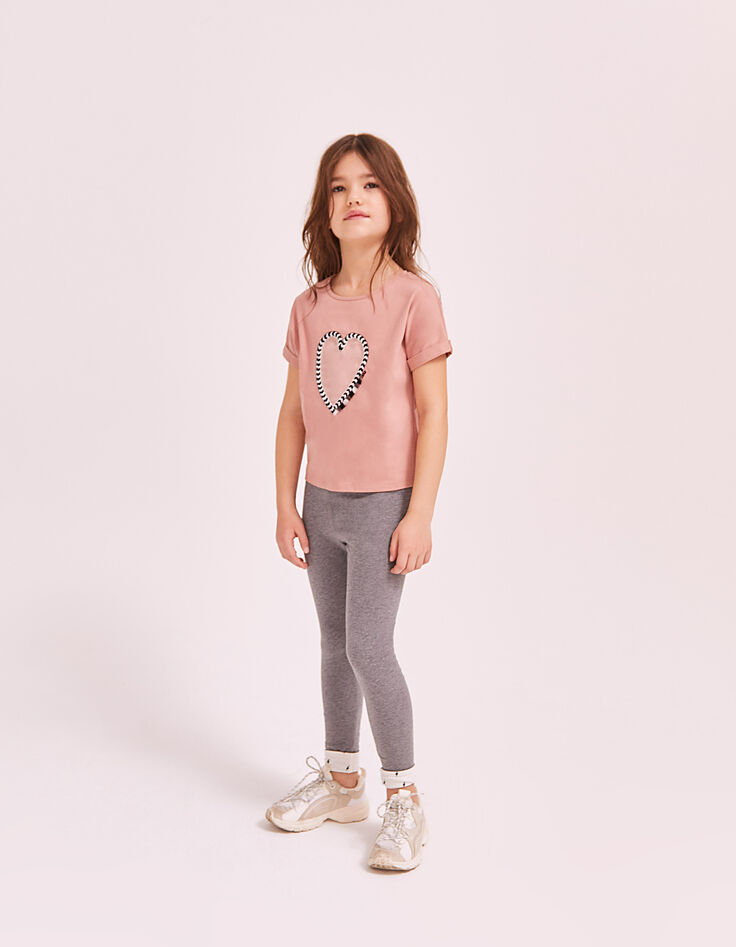 Leggings réversible gris et écru imprimé éclairs fille-2