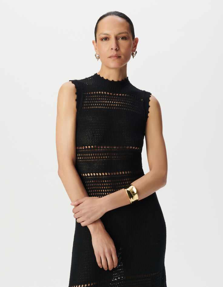 Robe midi noire tricot esprit crochet-3