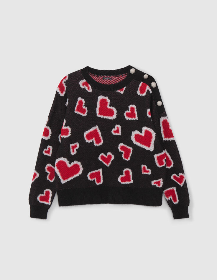 Zwarte hartjacquardtrui voor dames-6 Zwarte hartjacquardtrui voor dames-6