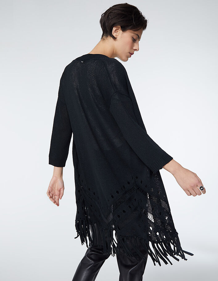 Women’s black fringed knit cardigan - IKKS