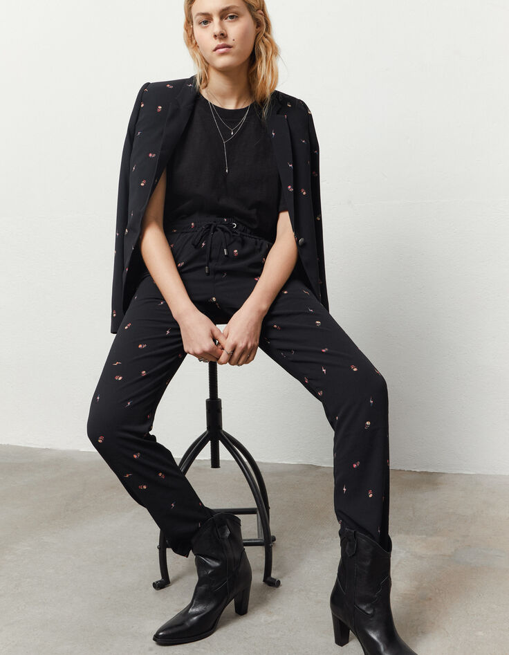 Pantalon jogger crêpe recyclé imprimé tête de mort femme-6