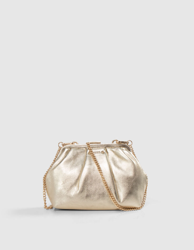 Goldfarbene Damenbeuteltasche aus Metallic-Leder-1