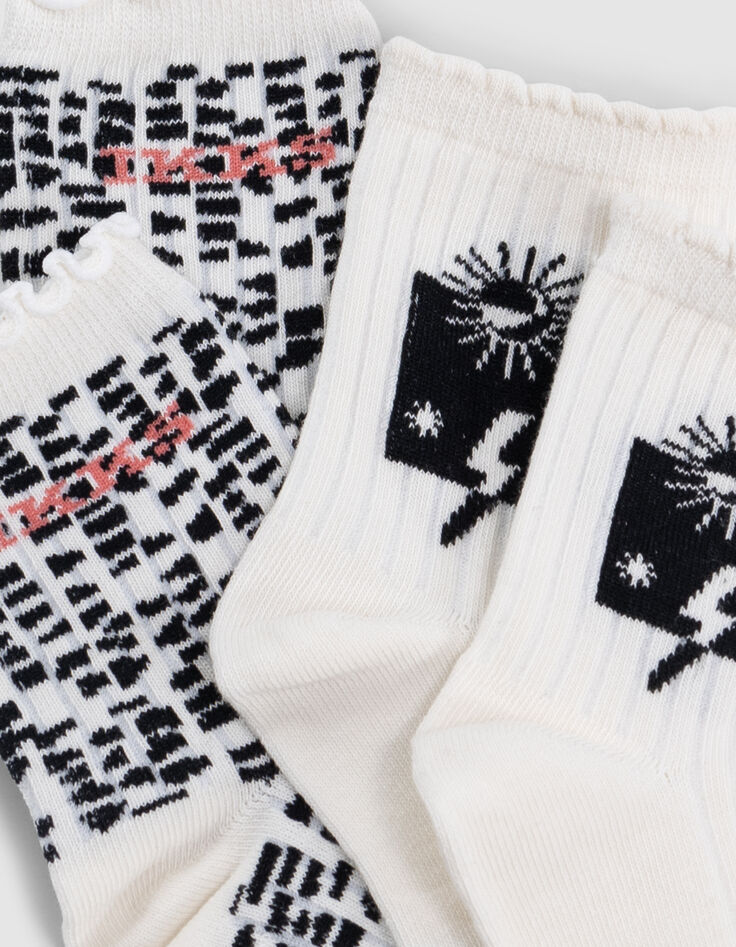 Ecru und schwarze Mädchensocken-6