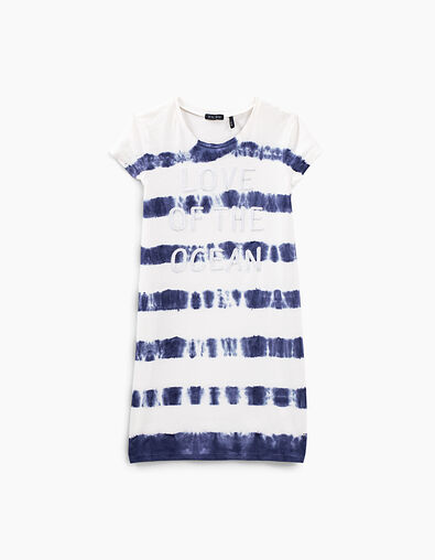Girl’s indigo tie-dye embroidered slogan T-shirt dress - IKKS