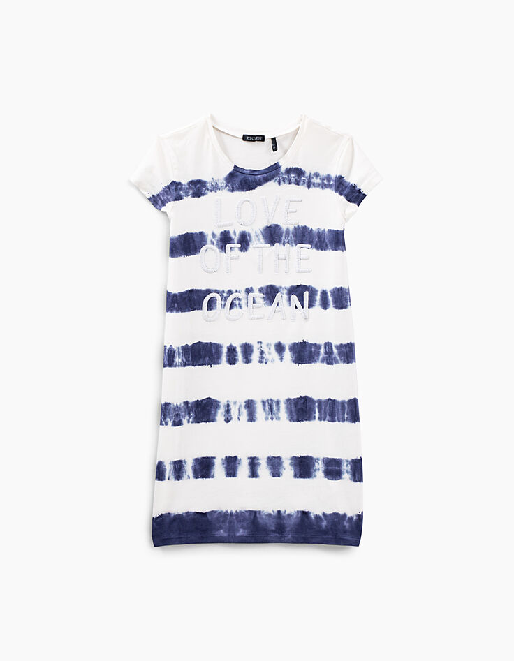 Girl’s indigo tie-dye embroidered slogan T-shirt dress-1