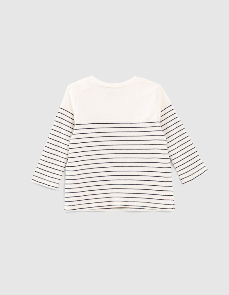 Camiseta blanco roto rayas y marcas bebé niño-3