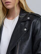 Schwarze mittellange Leder-Bikerjacke f&uuml;r Damen-5