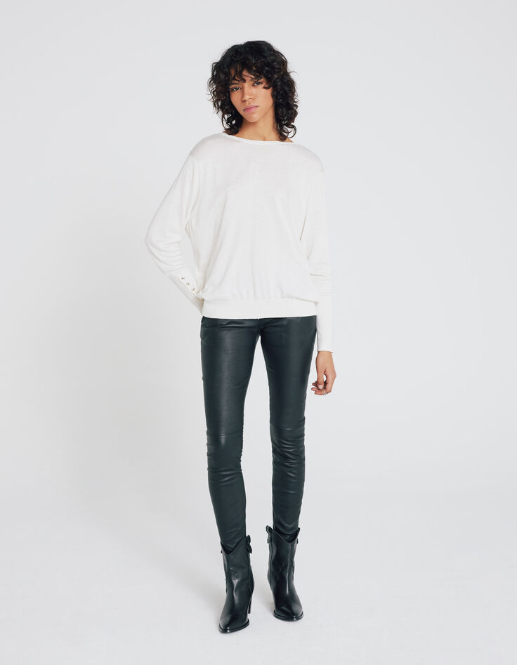 Cárdigan punto blanco roto reversible mujer-5