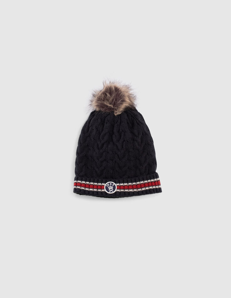 Bonnet navy foncé tricot à rayures garçon-1