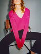 Women’s neon pink pure cashmere knit V-neck sweater-1