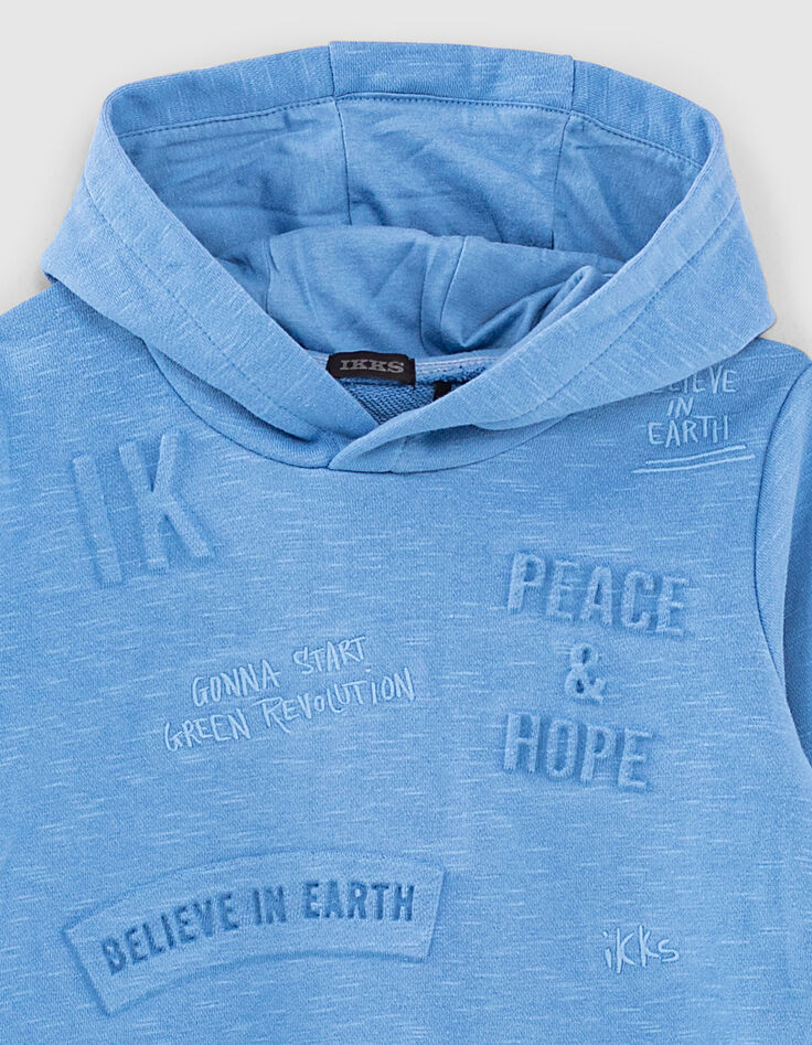 Boys’ medium blue hoodie with embossed slogans-5