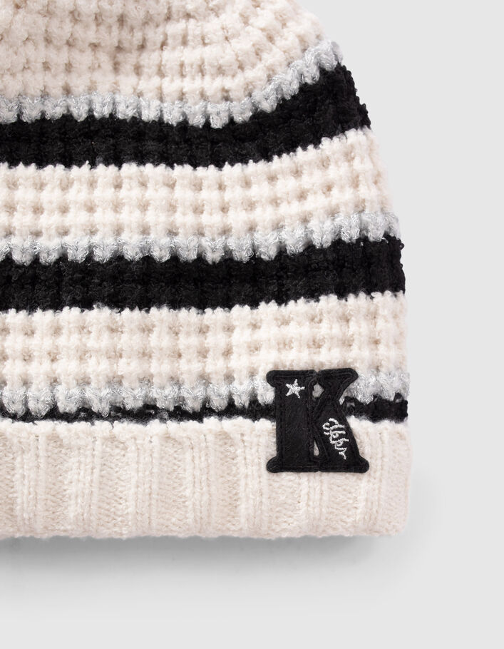 Gorro crudo punto lúrex rayas niña-4