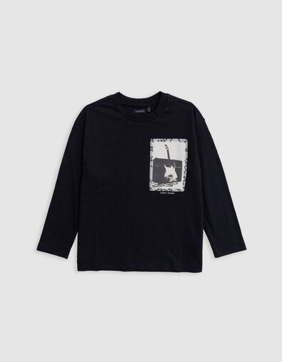 T-shirt noir coton bio guitare-ampli sur imprimé garçon - IKKS
