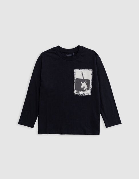 T-shirt noir coton bio guitare-ampli sur imprimé garçon - IKKS