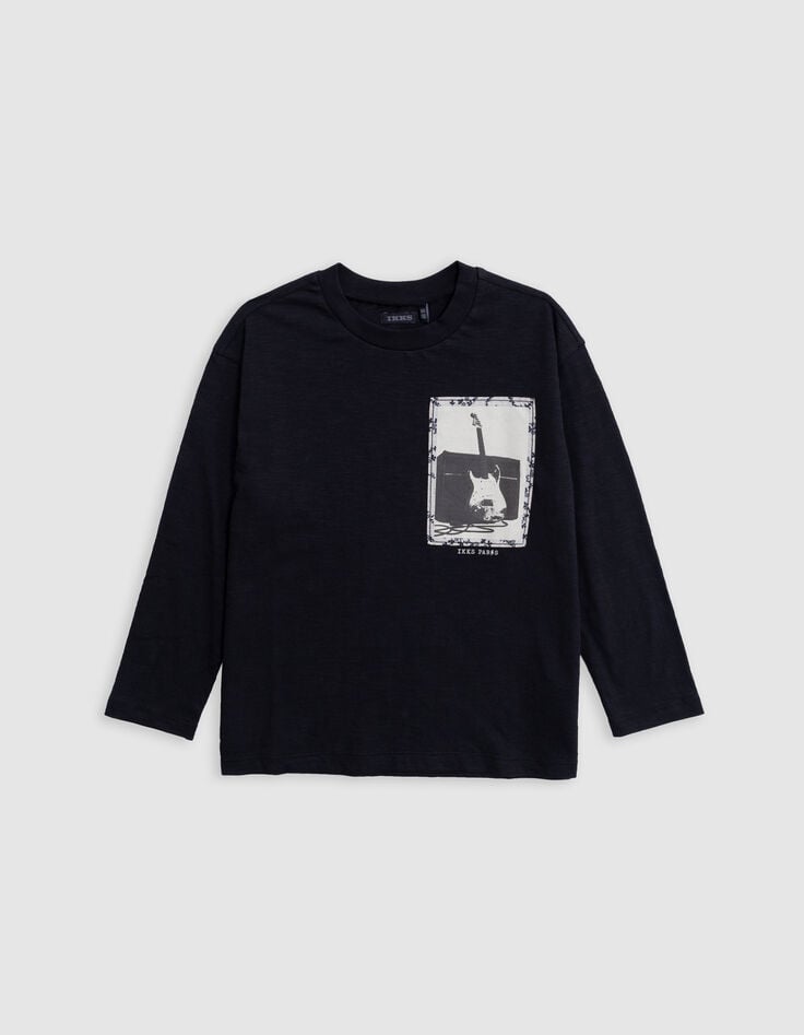 T-shirt noir coton bio guitare-ampli sur imprimé garçon-1