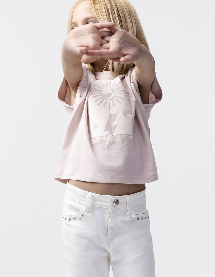 Rosa Mädchen-T-Shirt mit Glitzermotiven und Nieten-2