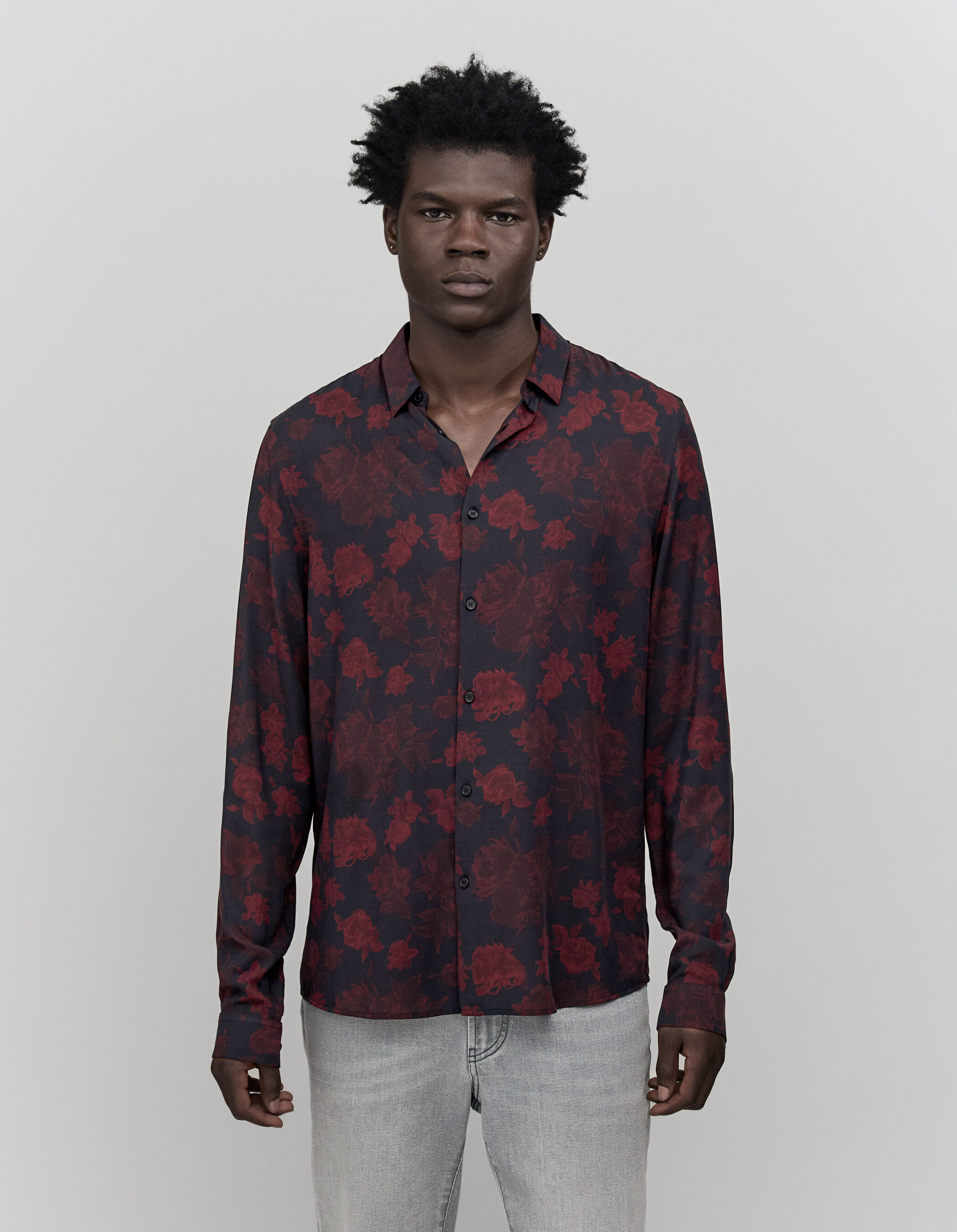 Mens black shirt with red roses online
