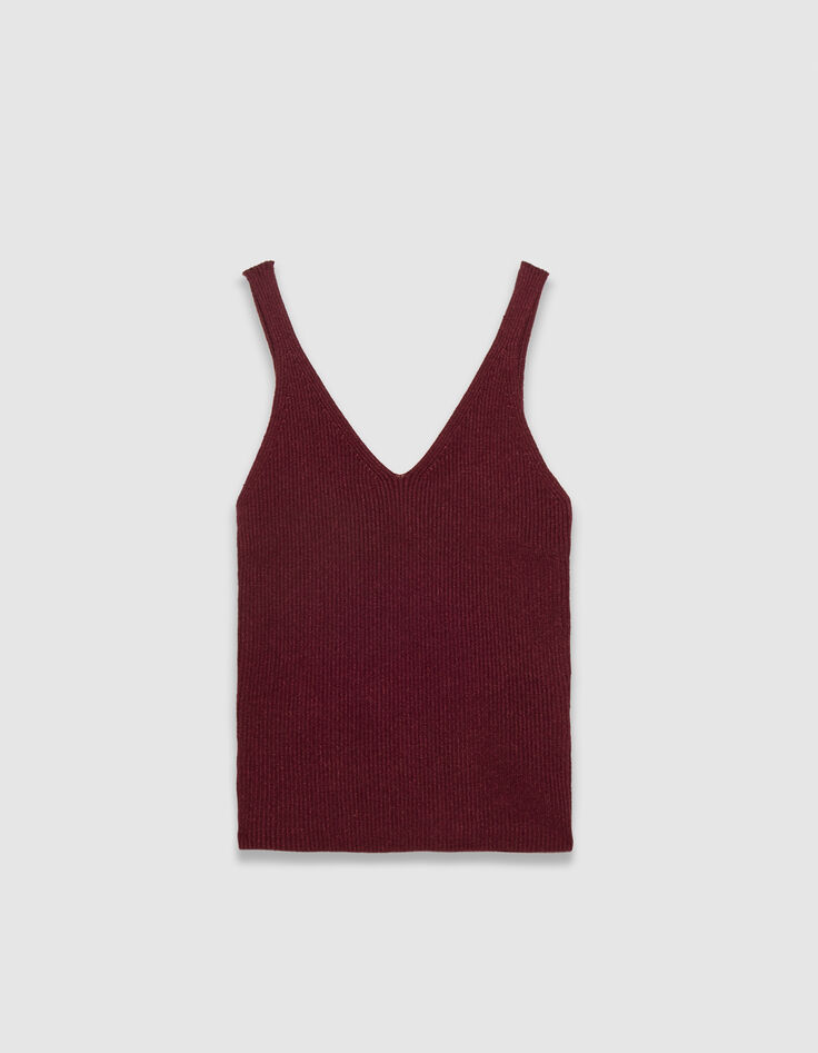 Pull bretelles bordeaux tricot fantaisie côtelé Femme-5