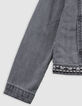 Veste en jean gris broderies ethniques fille-7