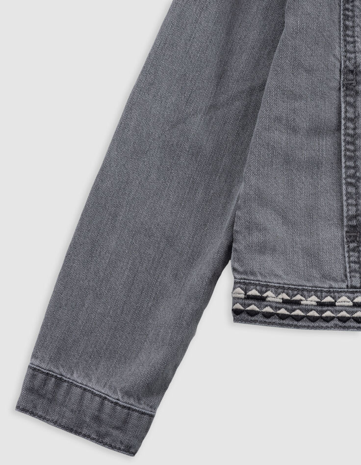 Veste en jean gris broderies ethniques fille-7
