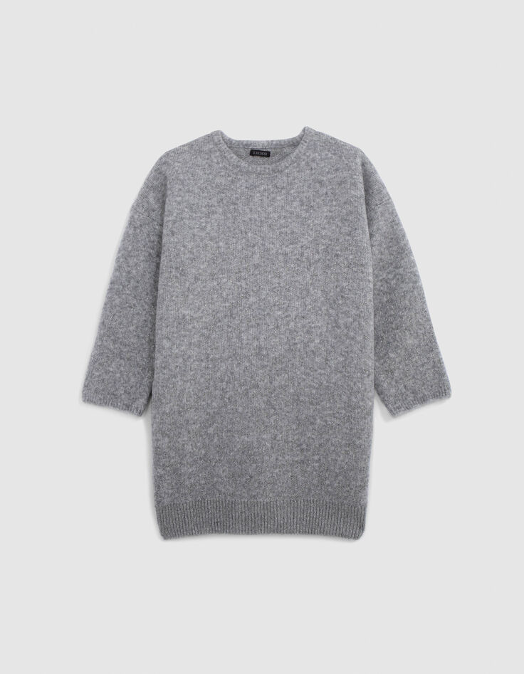 Robe pull gris tricot jacquard lurex fille-1