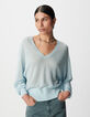 Pull chic bleu tricot fantaisie paillet&eacute; ajour&eacute; Femme-2