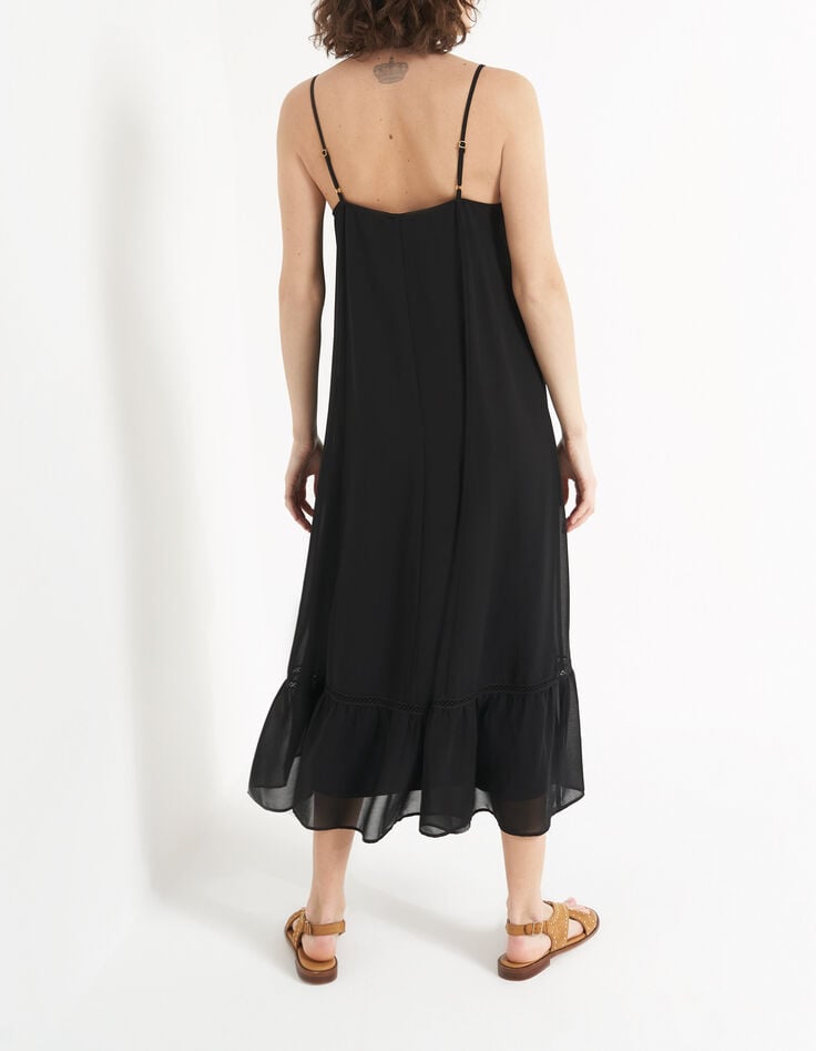 Langes schwarzes Kleid mit schmalen Trägern I.Code-2 Langes schwarzes Kleid mit schmalen Trägern I.Code-2