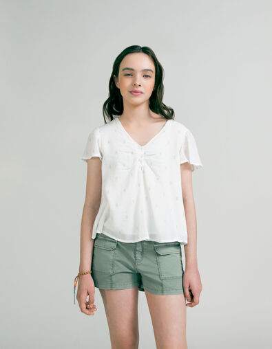 Blouse blanc cass&eacute; broderies dor&eacute;es fille - IKKS