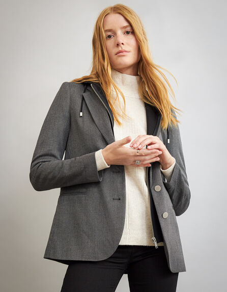 Women's grey end-to-end suit jacket with detachable facing