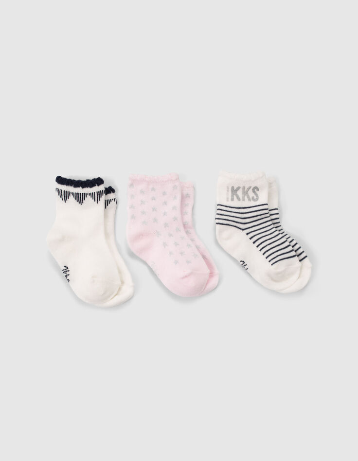 Baby girls’ pink, white and navy socks-3