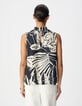 Marineblaues Top mit Tropical-Print ohne &Auml;rmel Damen-4