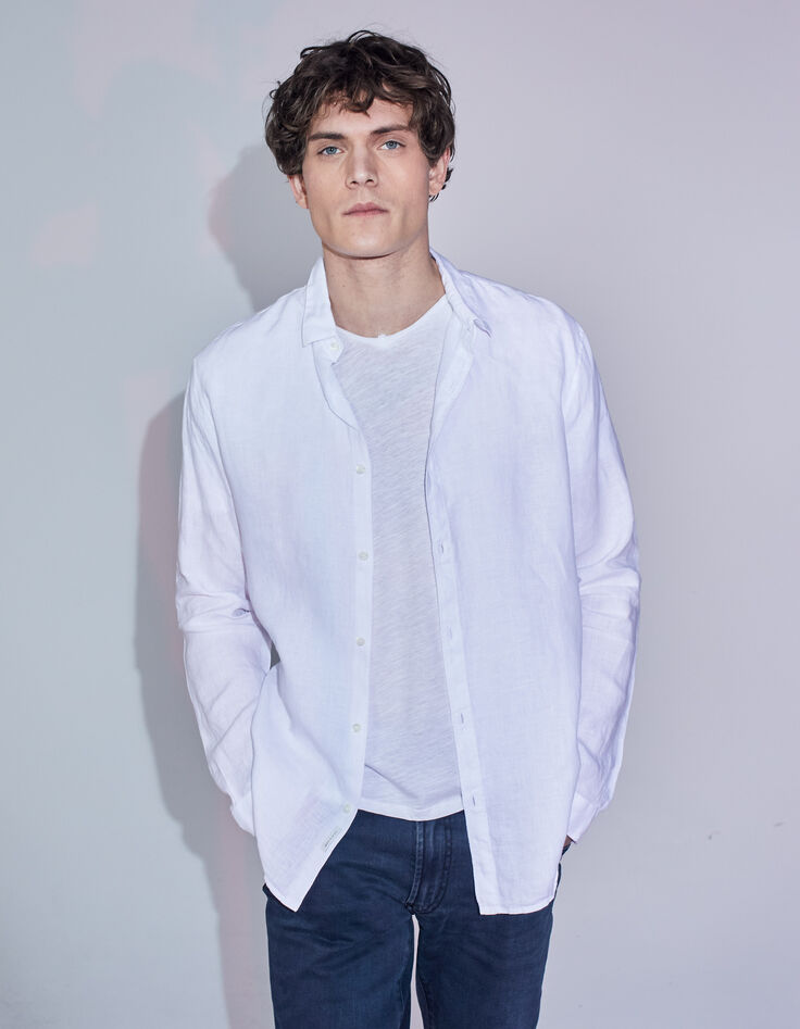 Men’s white pure linen SLIM shirt-6
