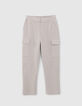 Graue CARGO-Jungenhose aus gestreiftem Stoff-1