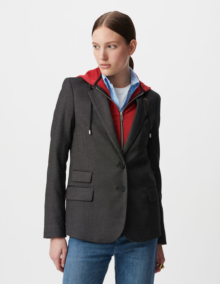 Schwarze Kaviar-Kunstleder-Anzugjacke in Übergröße-4