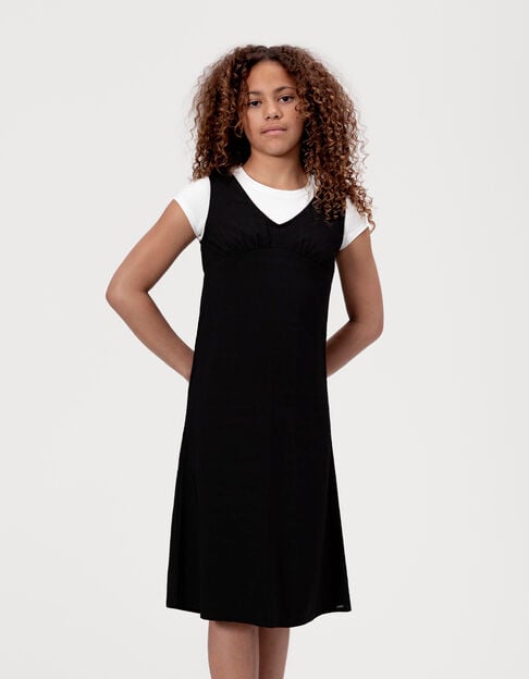 Vestido 2 en 1 midi negro y camiseta blanca cropped niña - IKKS