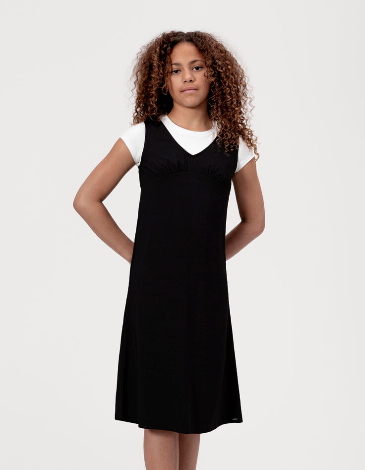 Girls’ 2-in-1 black midi dress and white cropped T-shirt-1